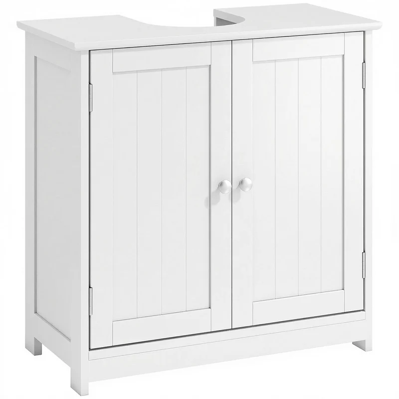 Meuble sous vasque salle de bain 60 x 30 x 60 cm grand rangement sur pied lignes épurées contemporain cosy en MDF blanc 21_0001880