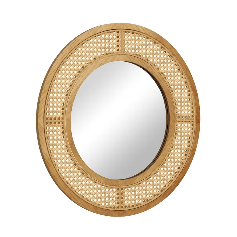 Miroir mural rond 65 x 65 x 1,5 cm en rotin PVC et bois charme rustique ambiance cosy 20_0012867