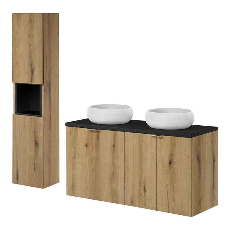 Ensemble de meubles de salle de bain rangement 120 x 57 x 39 cm effet chêne noir 03_0009426