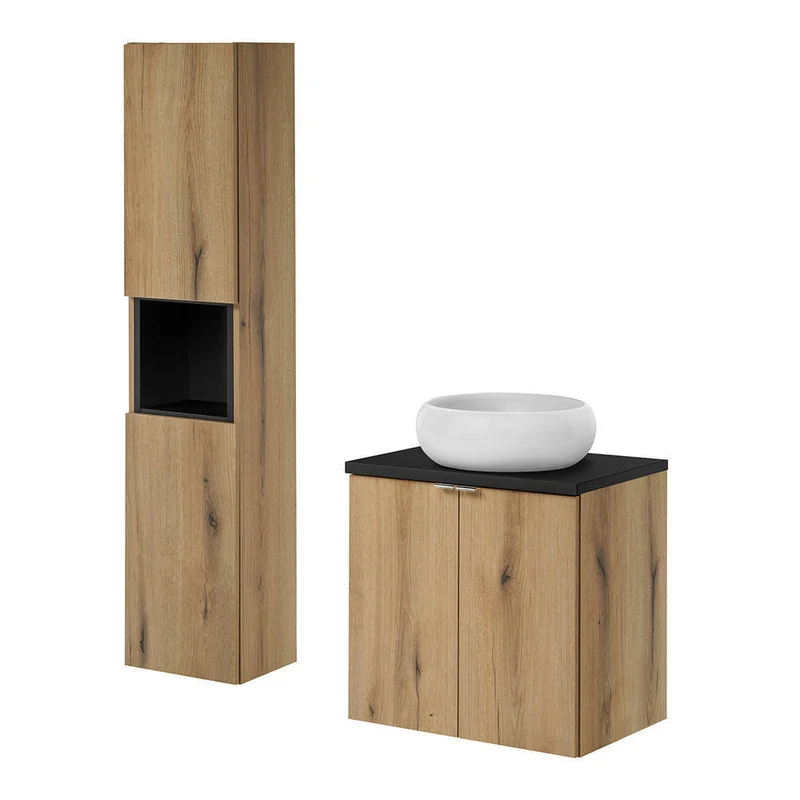 Ensemble de meubles de salle de bain rangement 60 x 57 x 39 cm effet chêne noir 03_0009429