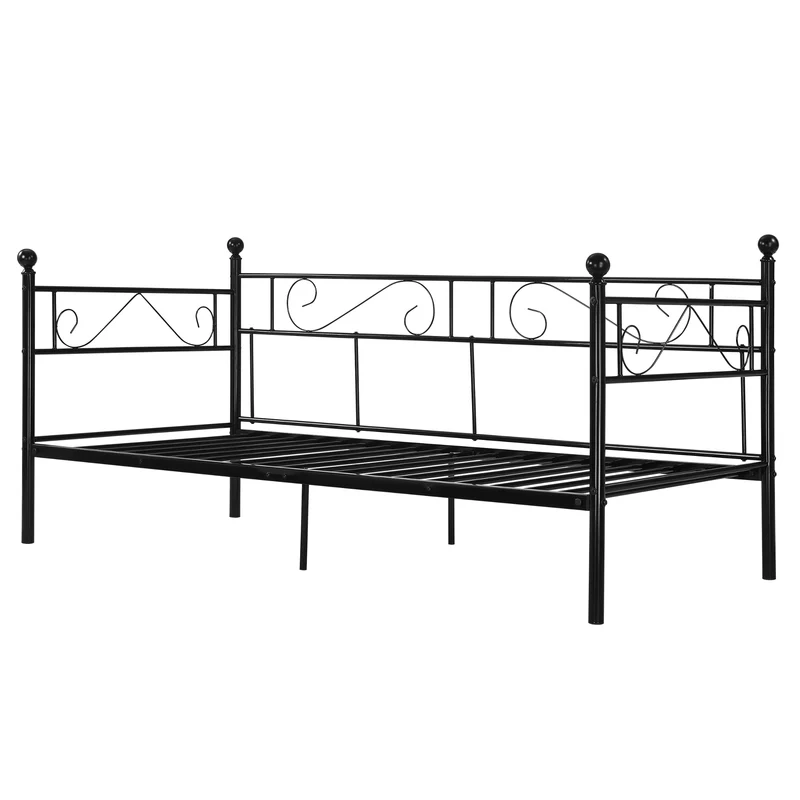 Divan en acier canapé lit simple en métal 209 x 96,5 x 100 cm noir 03_0009346