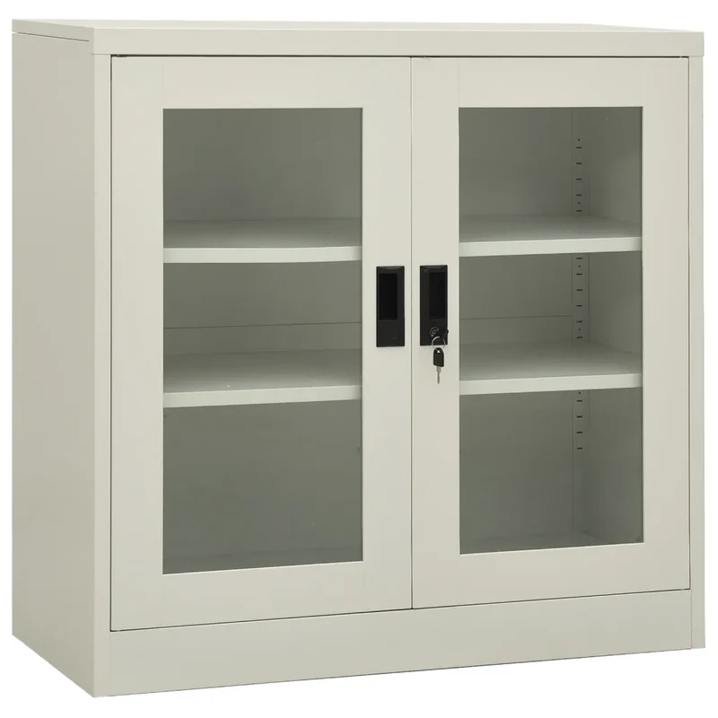 Armoire de bureau gris clair 90 x 40 x 90 cm avec 2 étagères réglables design iconique en acier gris clair 02_0046803