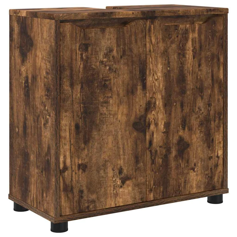 Armoire de lavabo moderne avec rangement pour salle de bain 60 x 30 x 60 cm en bois d'ingénierie chêne fumé 02_0054576
