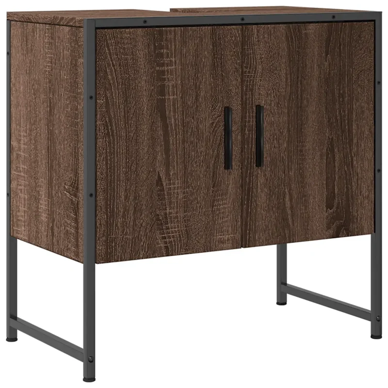 Armoire lavabo pour salle de bain design peu encombrant espace de rangement 60 x 33 x 60 cm en bois chêne marron 02_0049454