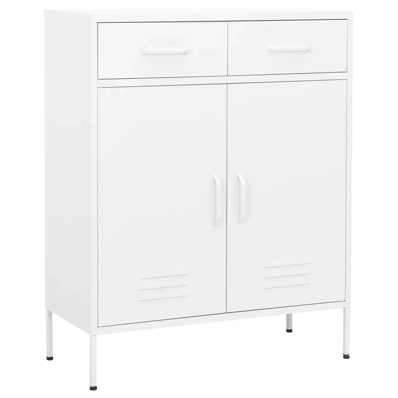 Armoire de rangement moderne 80 x 35 x 101,5 cm 2 tiroirs 2 portes en acier blanc 02_0046852