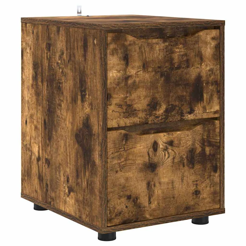 Armoire de rangement minimaliste épuré 40 x 48 x 57 cm avec tiroirs fonctionnels en bois d'ingénierie chêne fumé 02_0054616