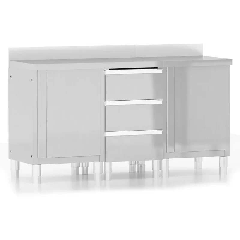 Lot de 3 armoires de cuisine commerciales avec pieds réglables 60 x 60 x (95-96) cm en acier inoxydable argenté 02_0055141