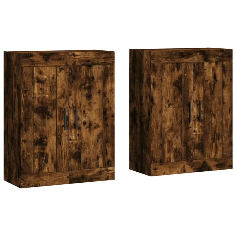 Lot de 2 armoires murales suspendues avec espace de rangement 69,5 x 34 x 90 cm style contemporain en bois d'ingénierie chêne fumé 02_0055494