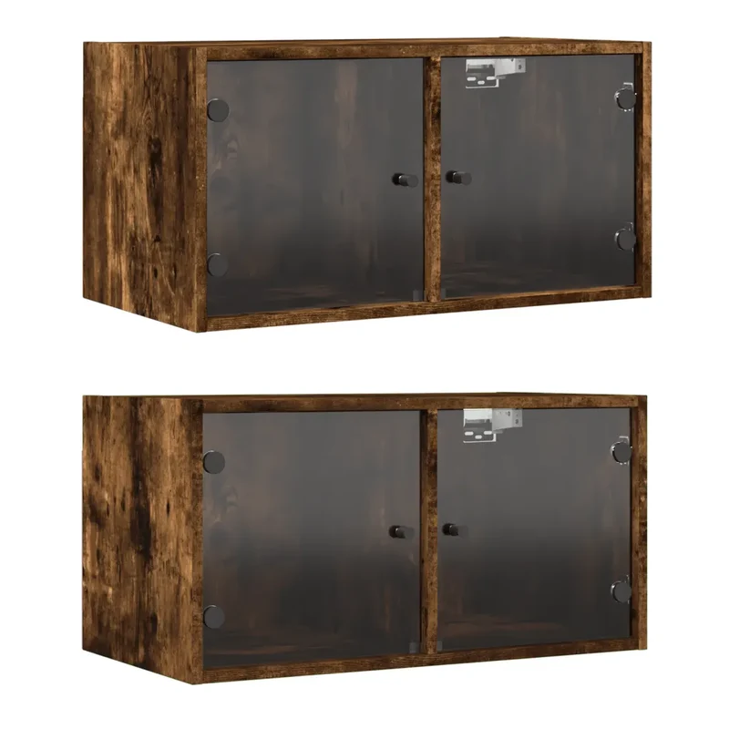 Lot de 2 armoires murales design polyvalent rangement espace 68,5 x 37 x 35 cm en bois d'ingénierie chêne fumé 02_0049343