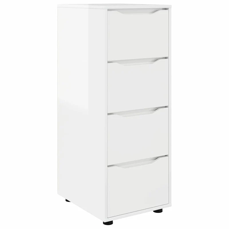 Armoire de rangement minimaliste tiroirs pratiques 40 x 48 x 105 cm en bois d'ingénierie blanc brillant 02_0054655