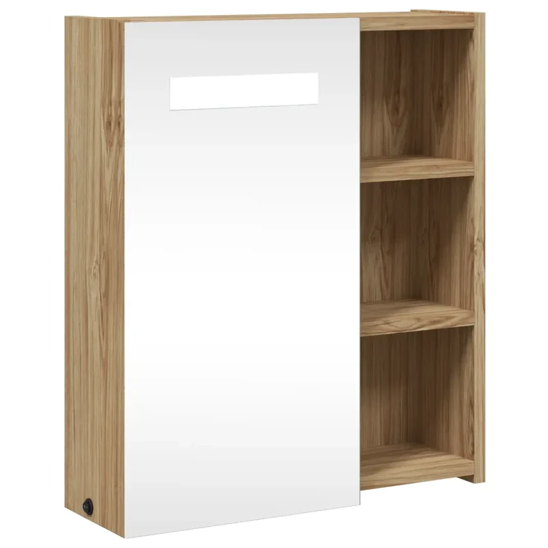 Armoire de salle de bain murale avec miroir LED 45 x 13 x 52 cm espace de rangement design moderne en bois chêne 02_0047268