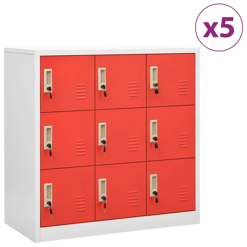 Lot de 5 armoires à casiers modernes 90 x 45 x 92 cm avec serrures déco bureau en acier gris 02_0055170