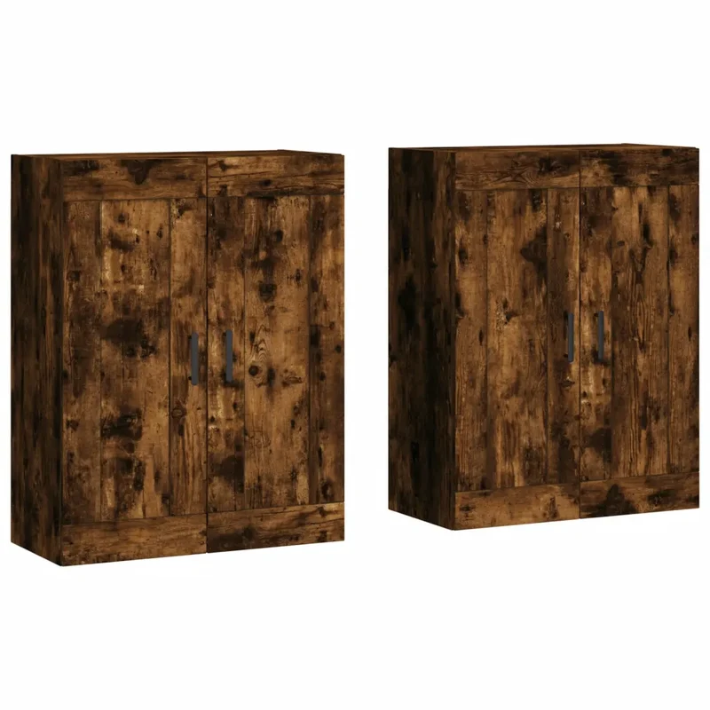 Lot de 2 armoires murales pratiques rangement mural 69,5 x 34 x 90 cm en bois d'ingénierie chêne fumé 02_0055481