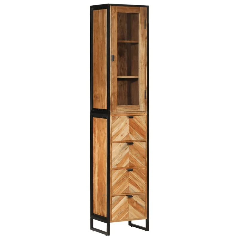 Armoire de salle de bain 40 x 30 x 190 cm avec grand espace de rangement style moderne en bois acacia 02_0055525