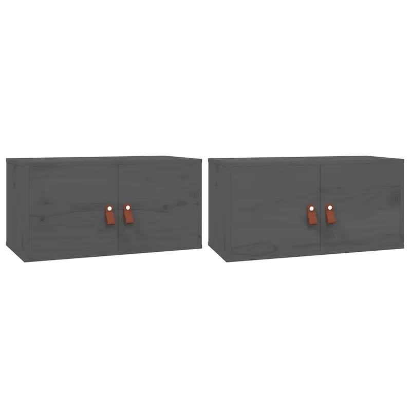 Lot de 2 armoires murales en bois de pin massif 60 x 30 x 30 cm rangement décoratif style rustique gris 02_0048375