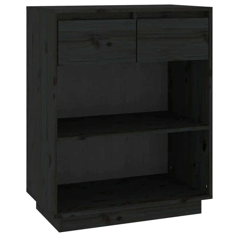 Armoire console rangement noir 60 x 34 x 75 cm en bois de pin massif finition rustique 02_0048118