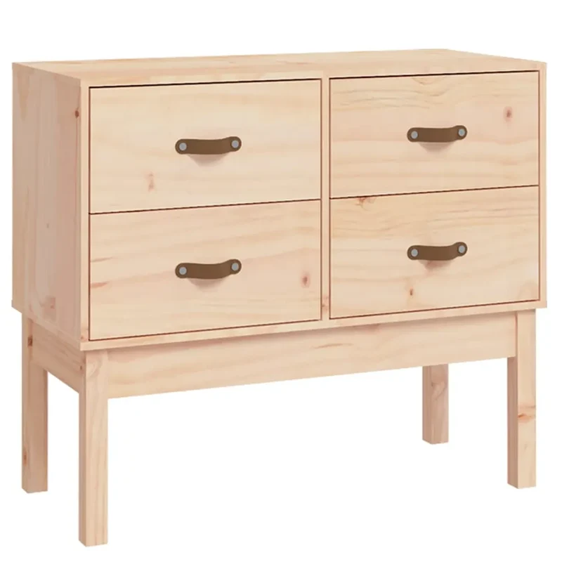 Armoire console bois de pin massif 90 x 40 x 78 cm grand espace de rangement style rustique en bois naturel 02_0048452