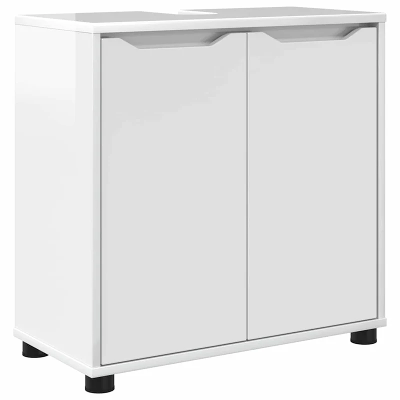 Armoire de lavabo moderne salle de bain ajustable 60 x 30 x 60 cm grande capacité en bois d'ingénierie blanc brillant 02_0054575