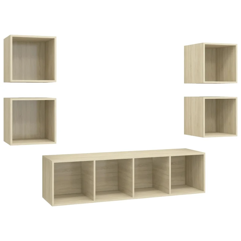 Ensemble de meubles armoire buffet TV télévision salon chambre séjour 5 pièces chêne sonoma bois d'ingénierie brun 02_0024983