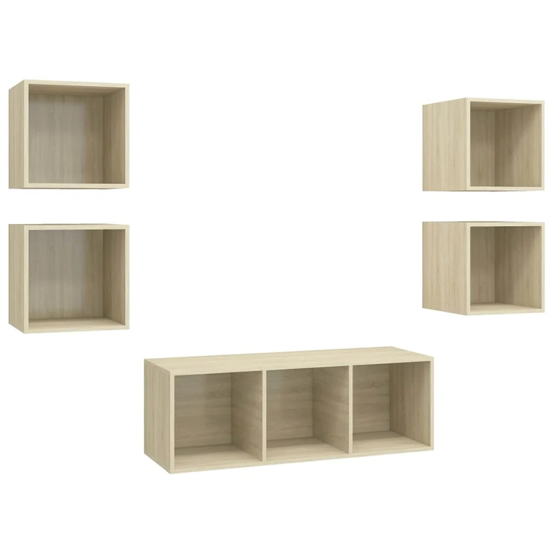 Ensemble de meubles armoire buffet TV télévision salon chambre séjour 5 pièces chêne sonoma bois d'ingénierie brun 02_0024974