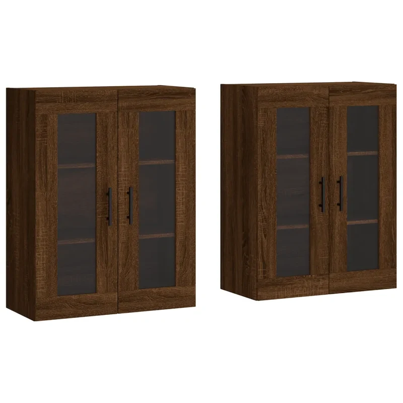 Lot de 2 armoires murales pratiques rangement grand espace 69,5 x 34 x 90 cm en bois d'ingénierie chêne marron 02_0055450