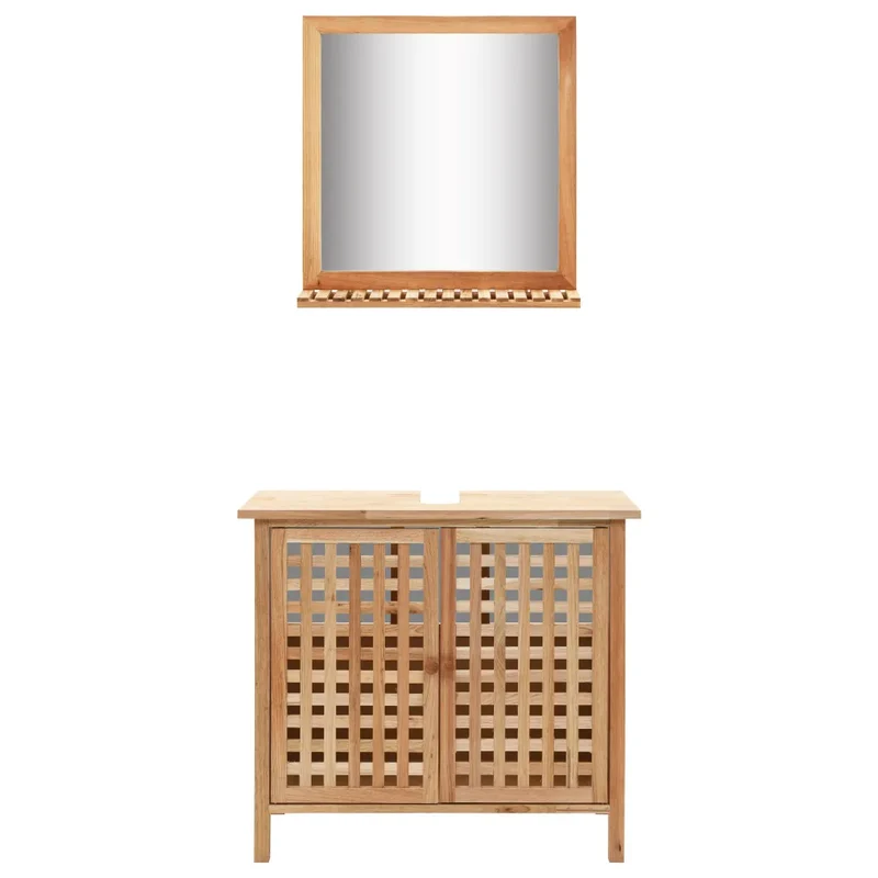 Armoire pour lavabo avec miroir design naturel 66 x 29 x 62 cm ventilation optimale rangement en bois noyer 02_0046315