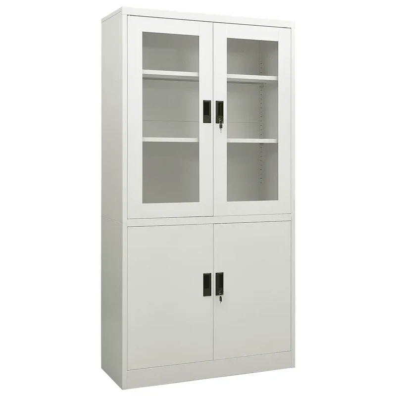 Armoire de bureau design moderne idéale rangement dossiers 90 x 40 x 180 cm en acier gris clair 02_0046807