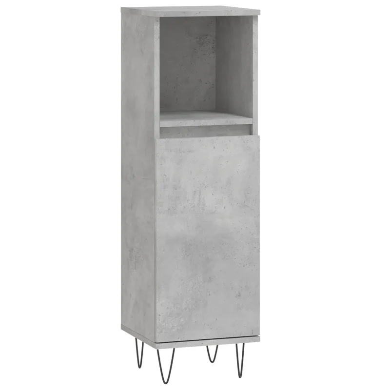 Armoire de salle de bain industrielle pratique 30 x 30 x 100 cm avec espace de rangement flexible en bois gris béton 02_0049005