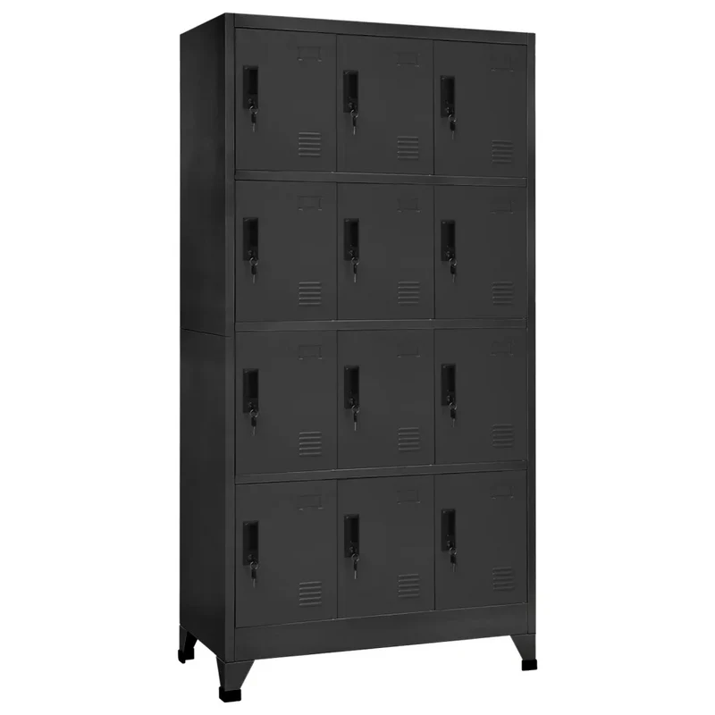 Armoire à casiers moderne pour bureau 90 x 45 x 180 cm avec 12 portes verrouillables en acier anthracite 02_0047026