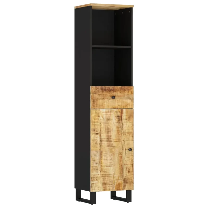 Armoire de salle de bain en bois massif rangement pratique 38 x 33 x 160 cm style contemporain en bois de manguier naturel 02_0047135