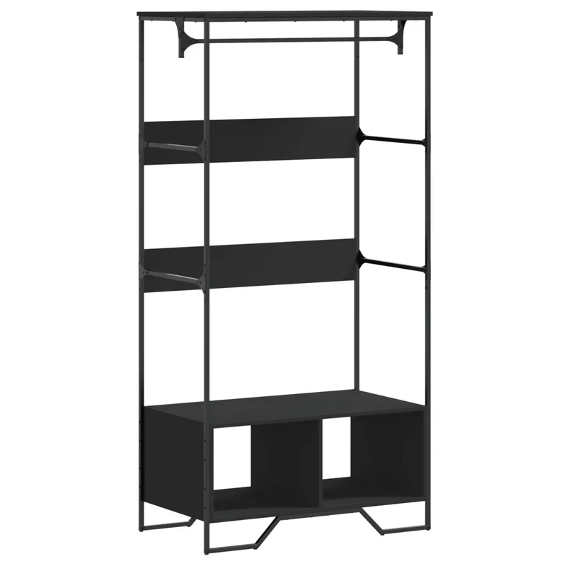 Armoire noire de rangement compacte design moderne 90 x 50 x 180 cm en bois d'ingénierie noir 02_0049583