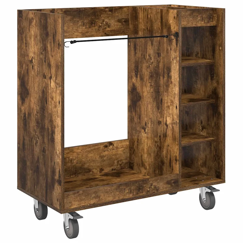 Armoire de rangement avec roues grand espace intérieur 90 x 45 x 98 cm style moderne en bois chêne fumé 02_0055067