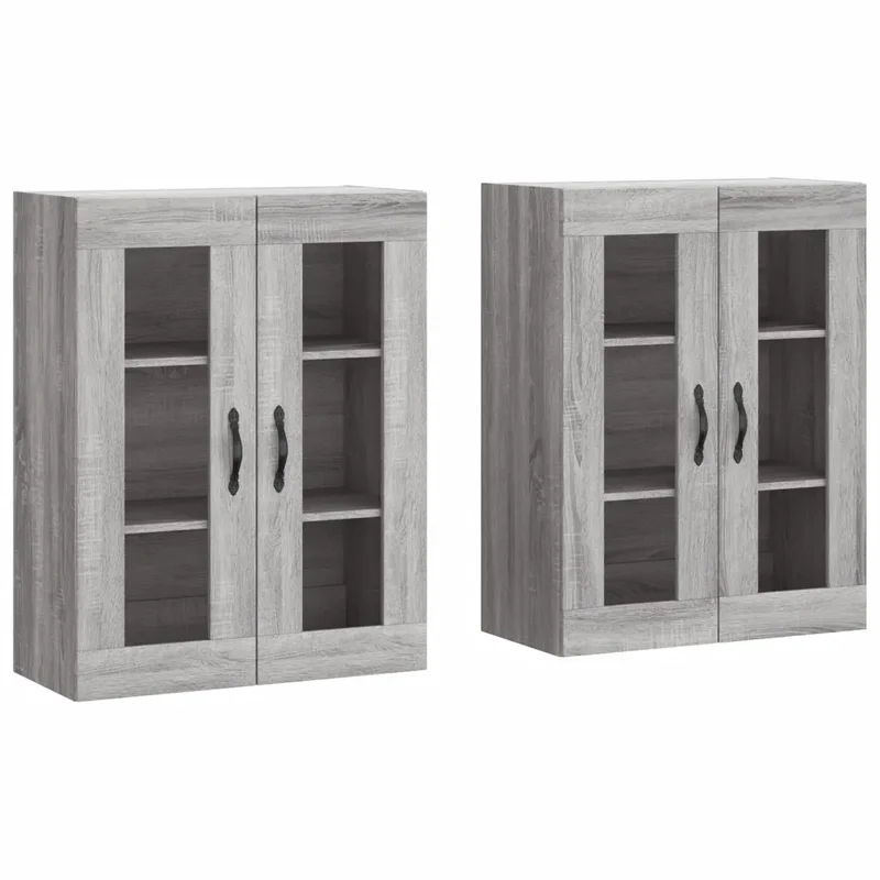 Lot de 2 armoires murales grand espace rangement polyvalent déco pratique 69,5 x 34 x 90 cm en bois sonoma gris 02_0055454
