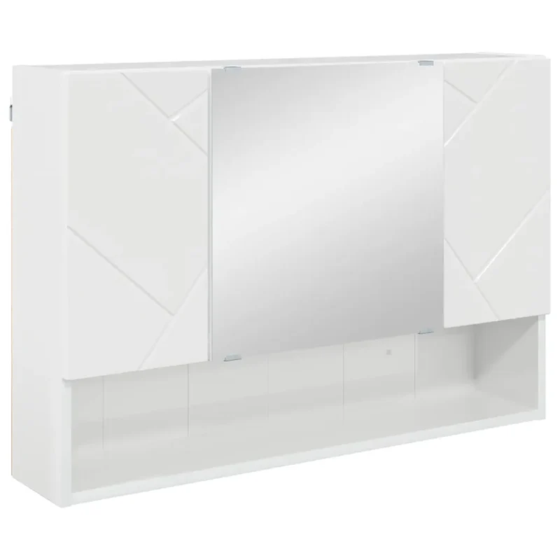 Armoire miroir moderne rangement chic salle de bain 80 x 17 x 55 cm en bois d'ingénierie blanc brillant 02_0052861