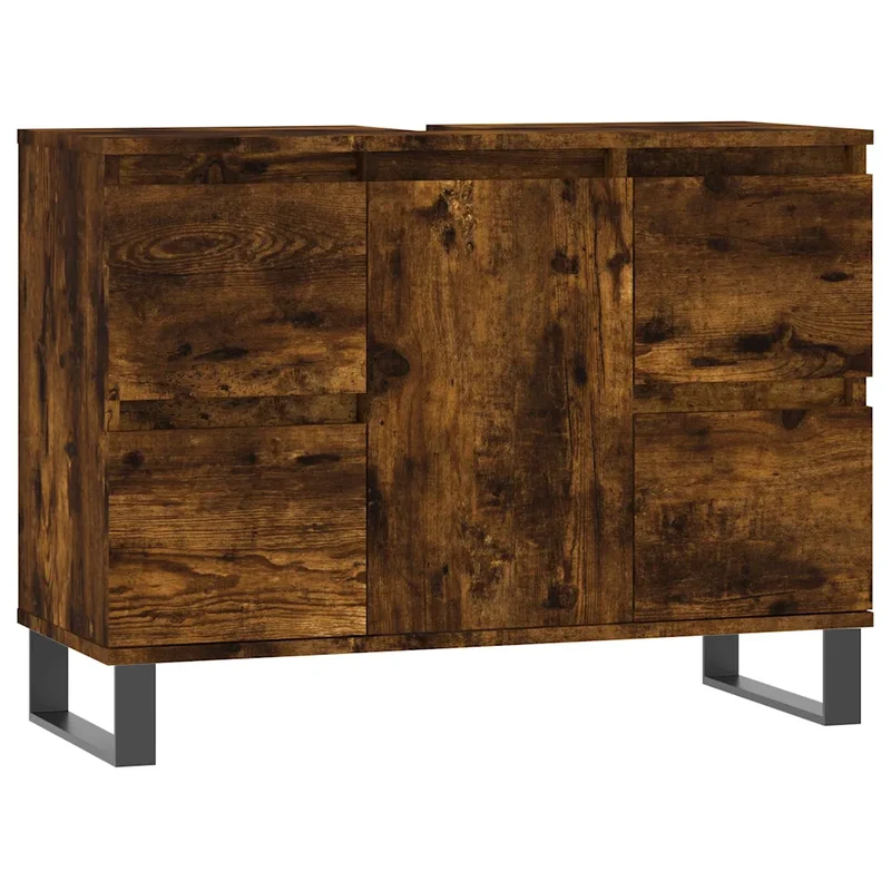 Armoire de salle de bain contemporaine avec rangement 80 x 33 x 60 cm en bois d'ingénierie chêne fumé 02_0049084