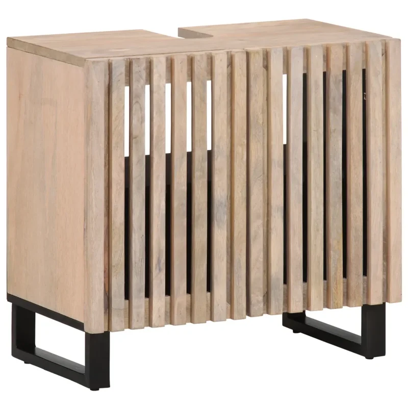 Armoire lavabo rétro avec espace de rangement 62 x 34 x 58 cm en bois de manguier blanc 02_0047631
