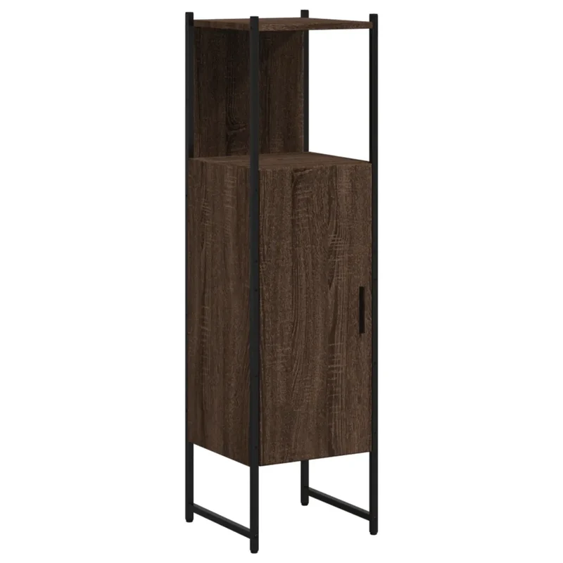 Armoire de salle de bain moderne peu encombrante rangement vertical 33 x 33 x 120 cm en bois d'ingénierie chêne marron 02_0049464