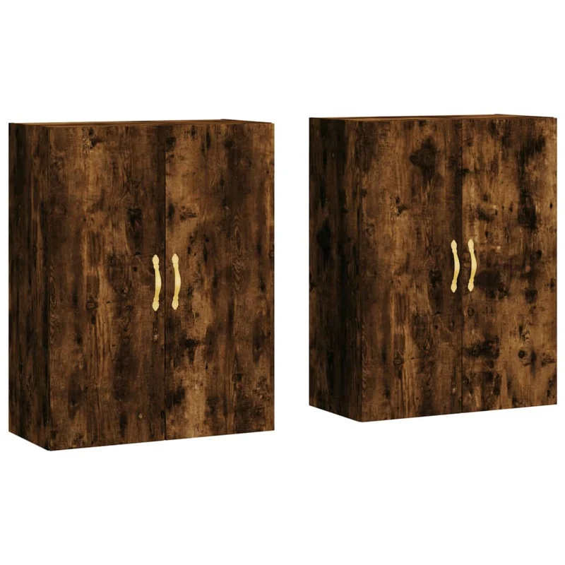 Lot de 2 armoires murales pratiques design intemporel rangement 69,5 x 34 x 90 cm en bois d'ingénierie chêne fumé 02_0055351