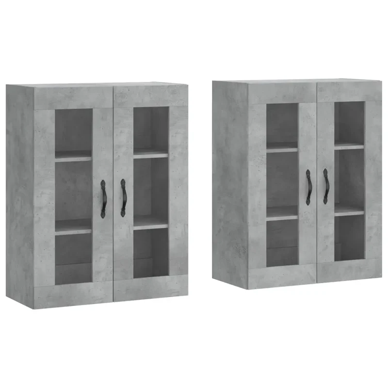 Lot de 2 armoires murales en bois d'ingénierie 69,5 x 34 x 90 cm rangement pratique style moderne en gris béton 02_0055452