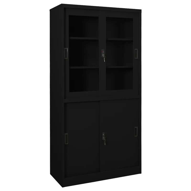 Armoire de rangement porte coulissante 90 x 40 x 180 cm avec 3 étagères réglables moderne en acier noir 02_0046824