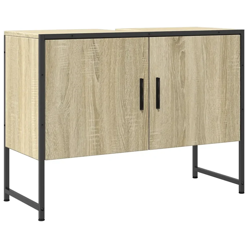 Armoire lavabo de salle de bain bois d'ingénierie 80 x 33 x 60 cm grand espace de rangement style moderne en bois chêne sonoma 02_0049456