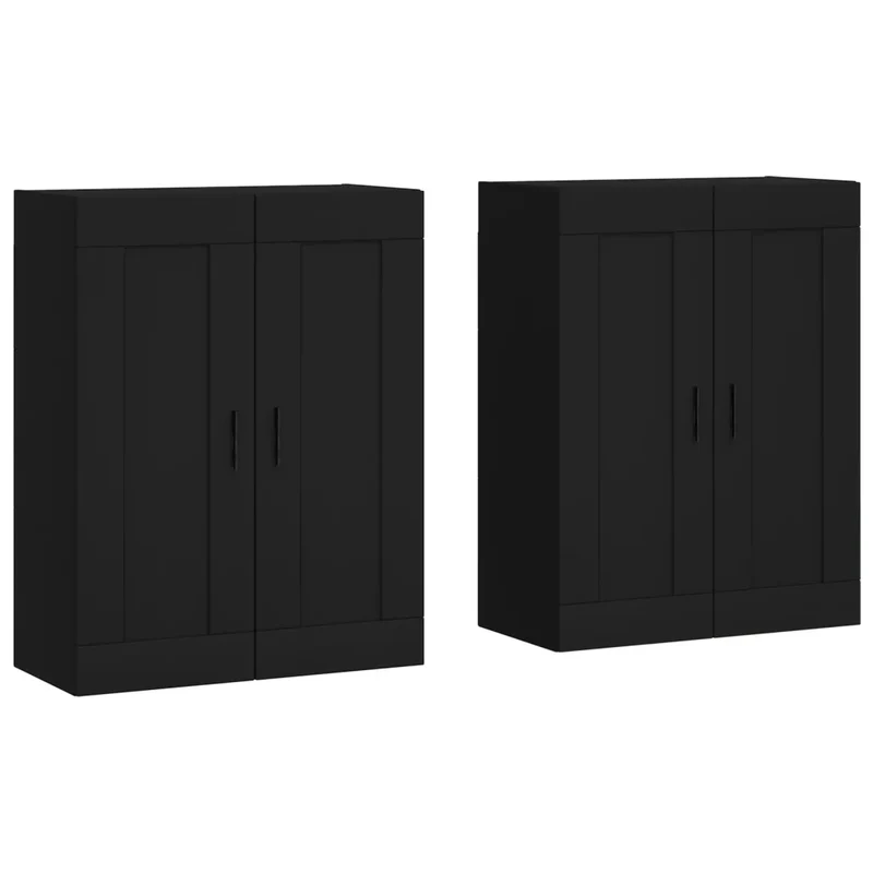 Lot de 2 armoires murales noires pratiques rangement flexible 69,5 x 34 x 90 cm en bois d'ingénierie noir 02_0055485