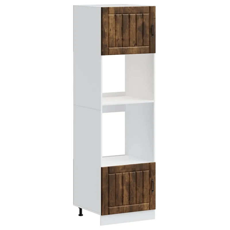 Lot de 2 armoires à four classiques avec pieds réglables 60 x 57 x 207 cm en bois d'ingénierie chêne fumé 02_0055711