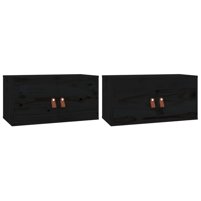 Lot de 2 armoires murales rangement noir 60 x 30 x 30 cm en bois de pin massif 02_0048378
