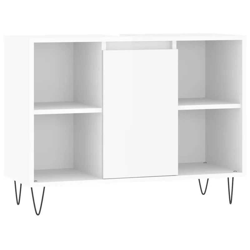 Armoire de salle de bain avec porte et étagères 80 x 33 x 60 cm style industriel moderne en bois d'ingénierie blanc brillant 02_0049058