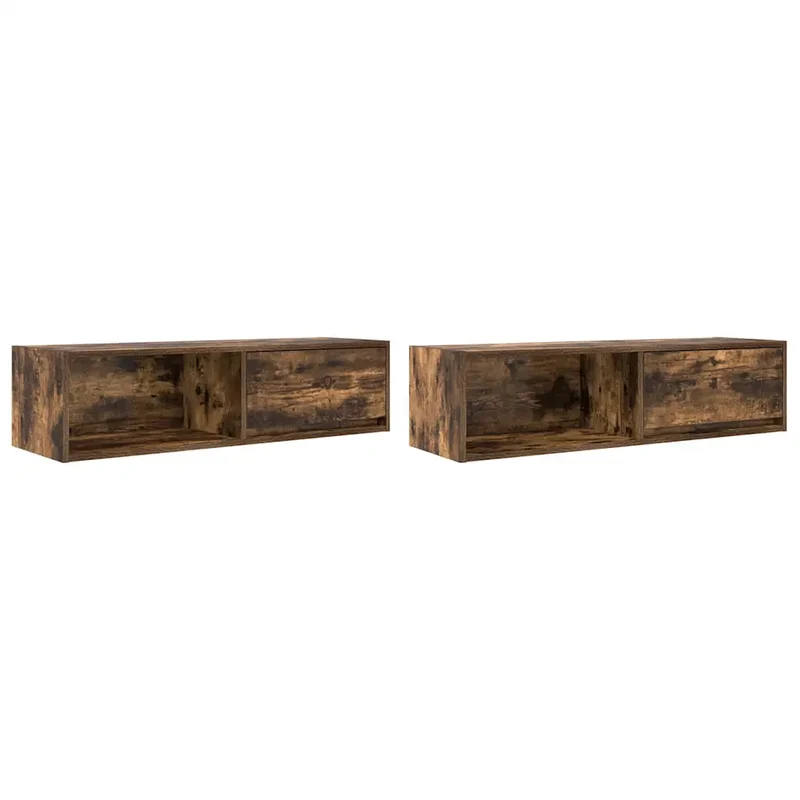 Lot de 2 meubles TV muraux design moderne espace de rangement 100 x 31 x 25,5 cm en bois d'ingénierie chêne fumé 02_0051666