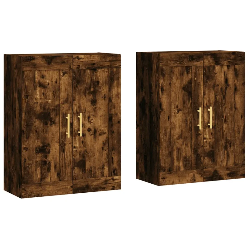 Lot de 2 armoires murales élégantes 69,5 x 34 x 90 cm avec grand espace de rangement style moderne en bois d'ingénierie chêne fumé 02_0055468