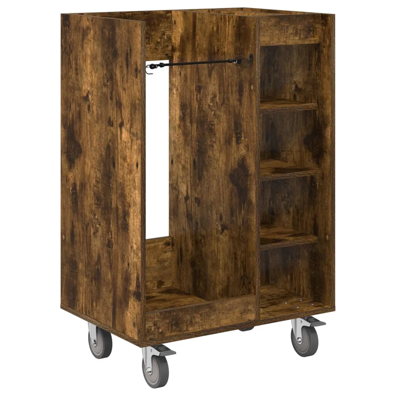 Armoire de golf rectangulaire moderne avec roues 65 x 45 x 98 cm grand espace de rangement en bois chêne fumé 02_0055053