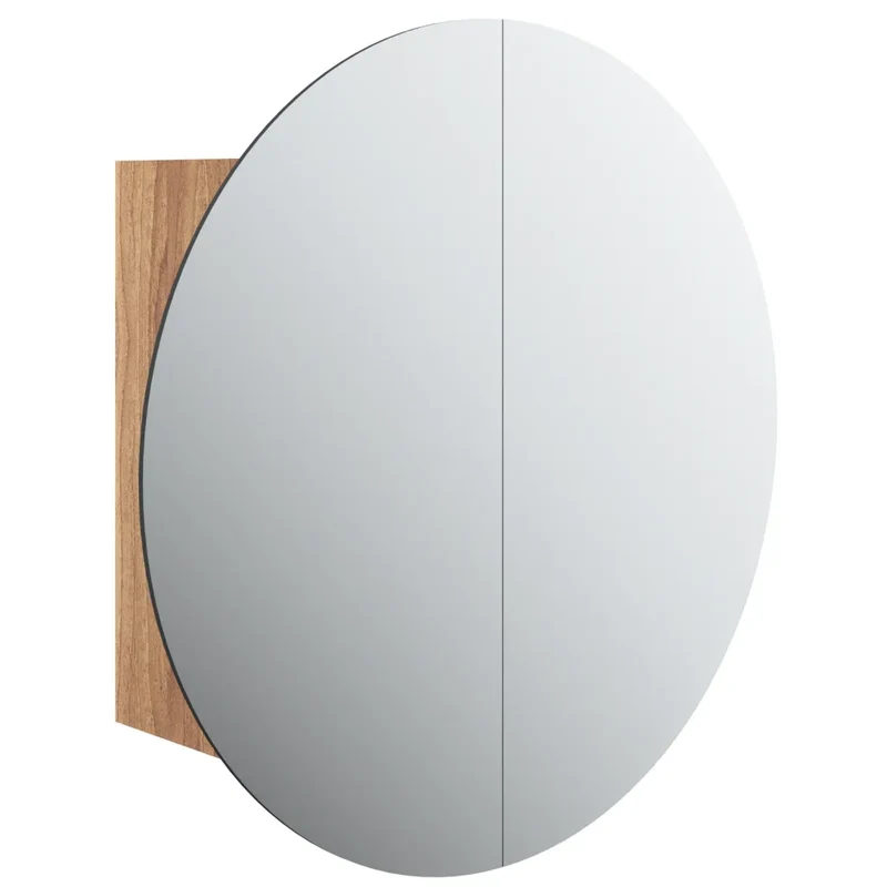 Armoire de salle de bain murale avec miroir rond et LED 47 x 47 x 17,5 cm en bois d'ingénierie chêne 02_0047111