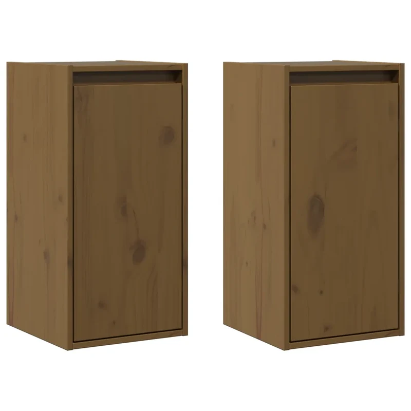 Lot de 2 armoires murales pratiques décoratives 30 x 30 x 60 cm en bois de pin massif marron miel 02_0048092